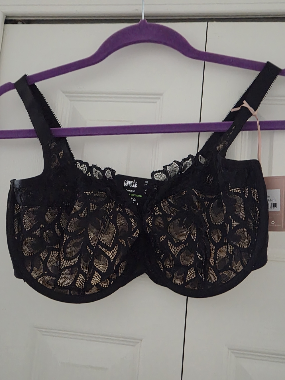 Panache Lingerie Black Lace Underwire Bra with Nude Underlay